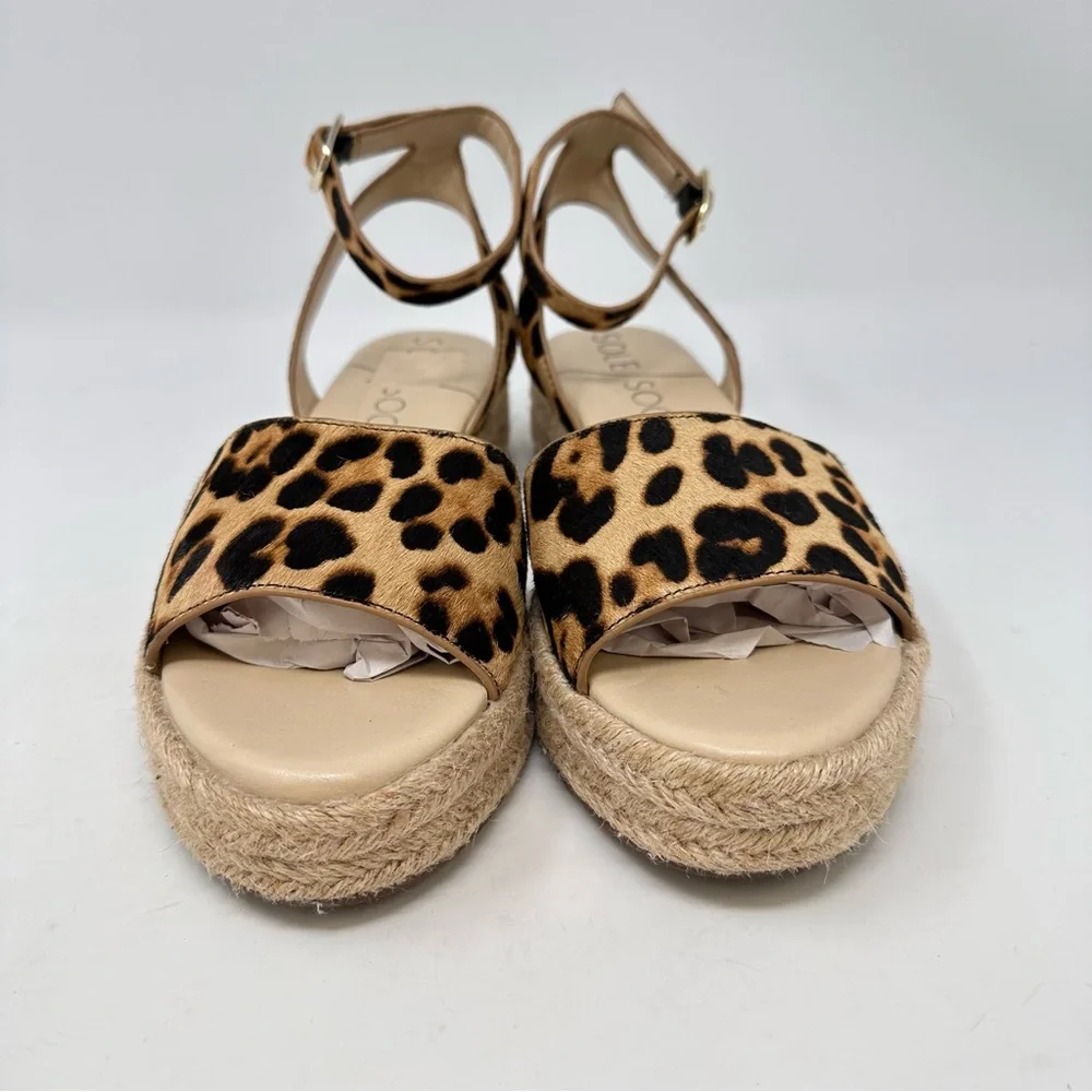 Sole Society Verla Cow Hair Leopard Espadrille Platform Sandals Size 9.5‎